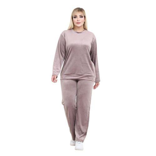 Melsay Butik Parlak Kadife Vizon Yarım Garni Taşlı Kadın Eşofman Takımı