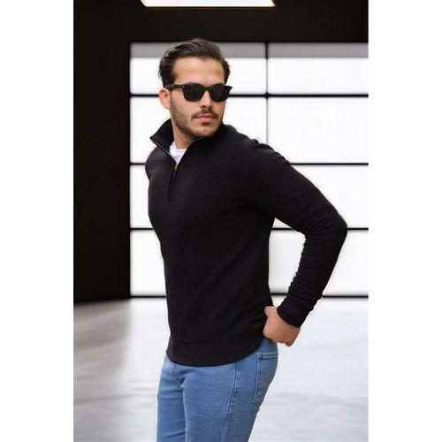 Lars Selanik Örme Kumaş Yarım Fermuar Erkek Sweatshirt - Siyah