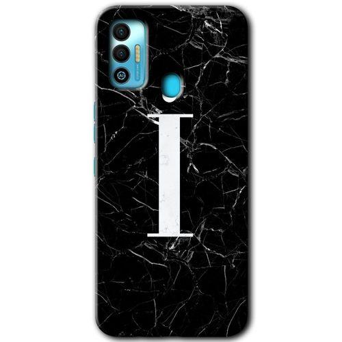 Potkal Hediye Fabrikası Tecno Spark 7T Kılıf HD Desen Baskılı Arka Kapak - Siyah Mermer Desenli İ Harfi