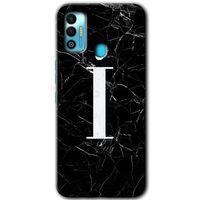 Potkal Hediye Fabrikası Tecno Spark 7T Kılıf HD Desen Baskılı Arka Kapak - Siyah Mermer Desenli İ Harfi