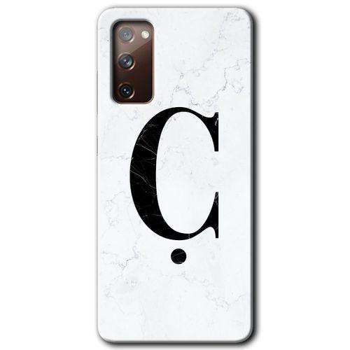 MRCİLETİSİM Samsung Galaxy S20 FE Kılıf Baskılı Kapak - Beyaz Mermer Desenli Ç Harfi + 5D Tam Kaplayan Cam