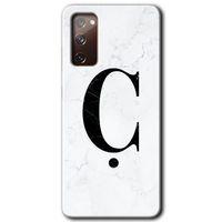 MRCİLETİSİM Samsung Galaxy S20 FE Kılıf Baskılı Kapak - Beyaz Mermer Desenli Ç Harfi + 5D Tam Kaplayan Cam