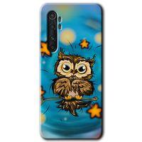 Xiaomi Mi Note 10 Lite Kılıf HD Desen Baskılı Arka Kapak - Owl Bird Stars + Kırılmaz Cam