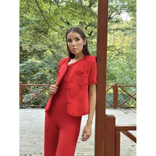Kırmızı Askılı Büstiyer Ceket Ve Pantolon Takım