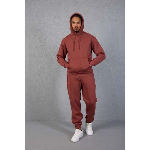 Şardonlu Kanguru Cepli Sweatshirt - 3 İplik Şardonlu Lastik Paça Erkek Eşofman Altı- Eşofman Takımı - Kiremit