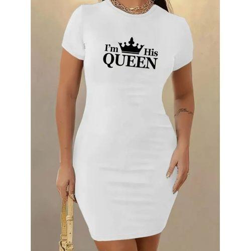 Kadın Kısa Kollu Queen Baskı Iki Iplik Mini Elbise