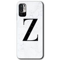 MRCİLETİSİM Xiaomi Redmi Note 10 5G Kılıf HD Desen Baskılı Arka Kapak + Temperli Cam - Beyaz Mermer Desenli Z Harfi