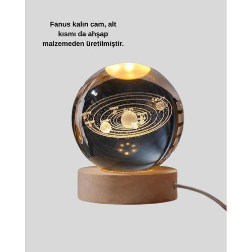 Dekoratif Led Kristal Küre Ahşap Altlıklı Şık Gece Lambası