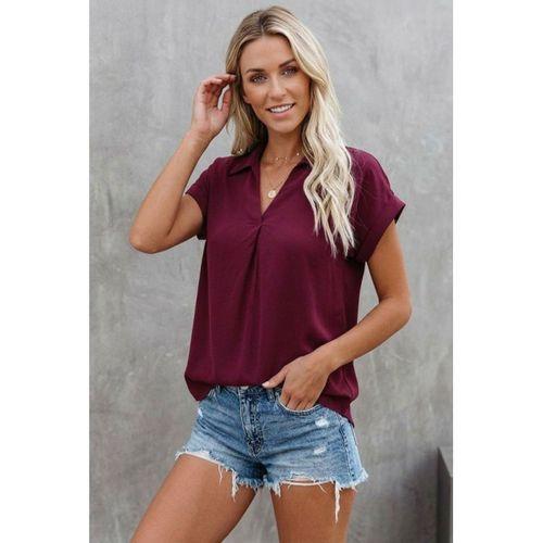 Kadın Kısa Kollu Yakalı Dokuma Viskon Bluz