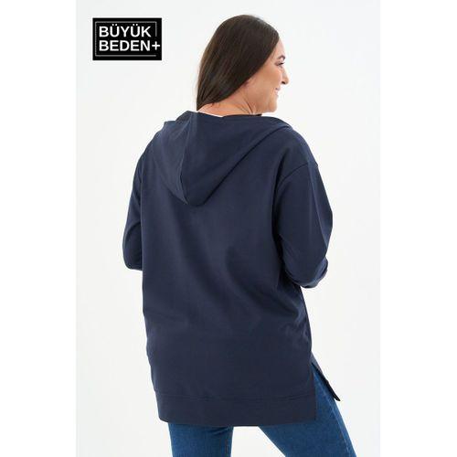 Kadın Tunik Büyük Beden Fermuarlı Kapşonlu Sweat Hırka SPR26BTK955