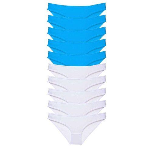 10 Adet Süper Eko Set Likralı Kadın Slip Beyaz Mavi