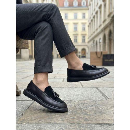 BA0005 Yeni Sezon Kalın Tabanlı Siyah Süet Makosen Ayakkabı