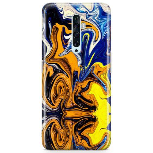 Oppo Reno2 Z 2019 Kılıf Mavi Turuncu Mermer Arka Kapak Koruma Desenli Full Koruyucu
