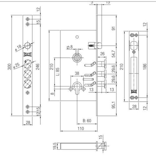 Kale 282 RD Döner Sürgülü Çelik Kapı Kapı Gömme Kilidi