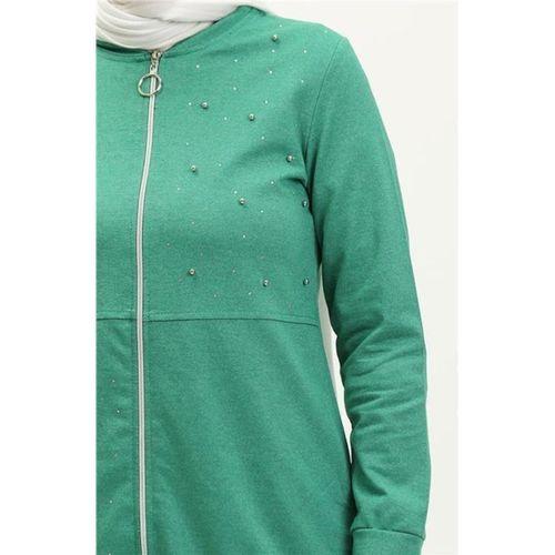Fermuarlı İnci ve Taş Detaylı İkili Sade Basic Eşofman Spor Takımı - 03038.111 - Benetton Yeşil