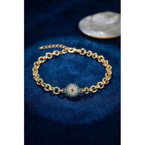 Gold Renk Zirkon Taşlı Nazar Model Pirinç Kadın Bileklik