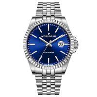 Jacques Philippe JPQGS591336V2 Swiss Made Quartz Çelik Gri Lacivert Kadran Safir Cam 40 mm Erkek Kol Saati