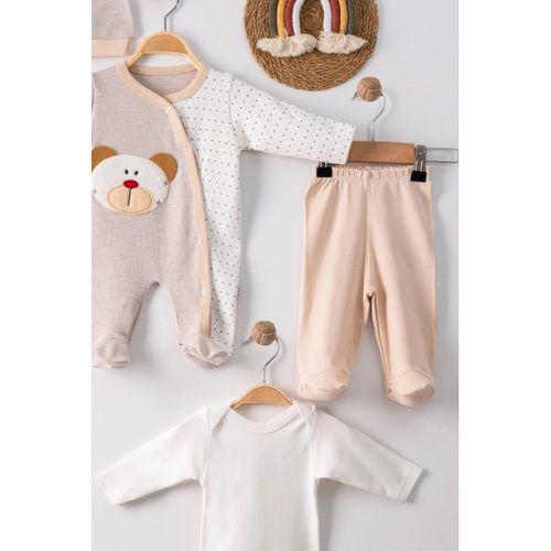 Ayıcık Nakışlı Tulumlu % 100 Pamuk Erkek Bebek 5'li Set