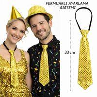 Altın Renk Pul Payetli Işıltılı Parti Kravatı 33 Cm