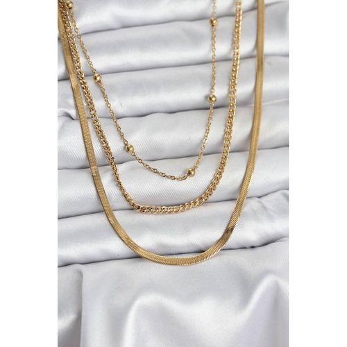 316L Çelik Gold Renk 3'lü Kadın Kolye - TJ-BKO10630