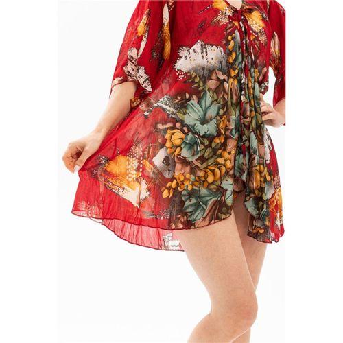 Side Vual Yazlık Pareo Kırmızı 6124