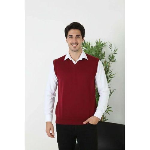 Erkek V Yaka Kolsuz Süveter Triko Kazak Yumuşak Dokulu Pamuklu Ince Dokuma Rahat Regular Kalıp - Bordo