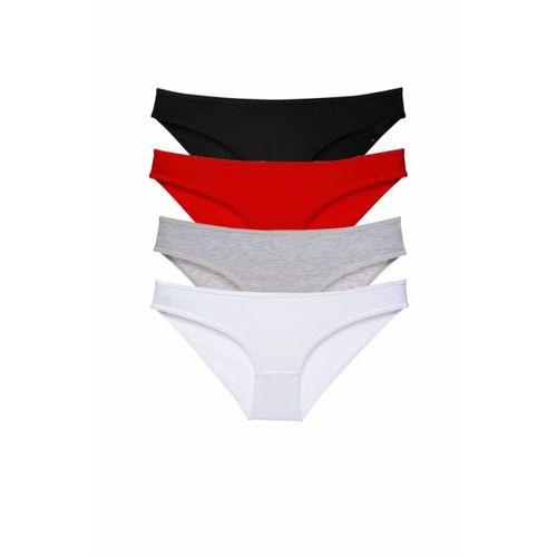 4 adet Süper Eko Set Likralı Kadın Slip Külot Siyah Kırmızı Gri Beyaz