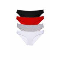 4 adet Süper Eko Set Likralı Kadın Slip Külot Siyah Kırmızı Gri Beyaz