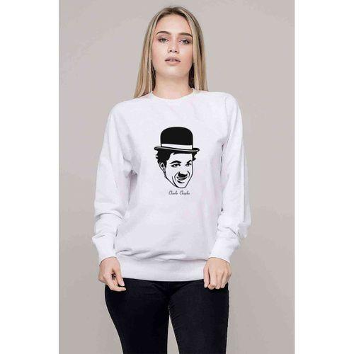 Charlie Chaplin Baskılı Beyaz Kadın Sweatshirt