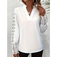 Kadın Uzun Kollu Hakim Yaka Kolları Dantel Detaylı Ithal Krep Bluz