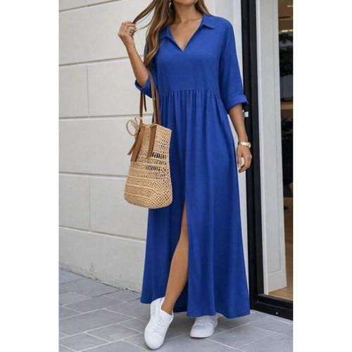 Kadın Truvakar Kollu V Yakalı Yırtmaçlı Uzun Aerobin Elbise