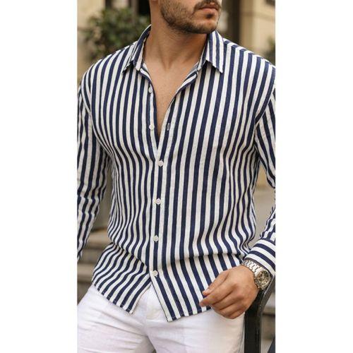 Erkek Dikey Çizgili Yarım Oversize Gömlek