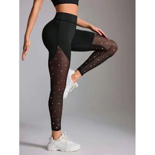 Kadın Yüksek Bel Asimetrik Kesim Detaylı Taşlı Tüllü Spor Dalgıç Tayt