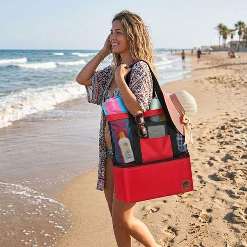 Kamp Ayısı® Thermo Bag - Sıcak/Soğuk Termal Korumalı Kamp, Piknik, Plaj Çantası 16+22= 38 Lt Kırmızı