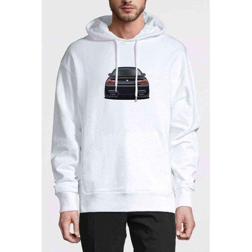 BMW M6 Baskılı Beyaz Erkek Kapşonlu Sweatshirt
