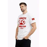 Erkek Türkiye World Cup 2026 Baskılı Tişört Futbol Temalı Forma T-Shirt - Beyaz