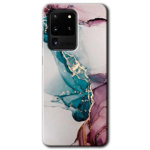 MRCİLETİSİM MRCİLETİSİM Samsung Galaxy S20 Ultra Kılıf HD Desen Baskılı Arka Kapak + Temperli Cam - Liquid Mermer