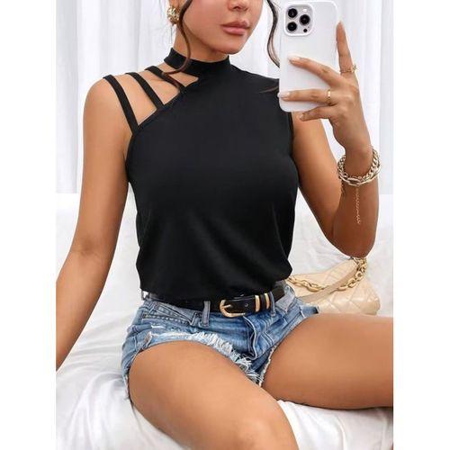 Kadın Omuzdan şerit Detaylı Yarı Balıkçı Yaka Viskon Bluz