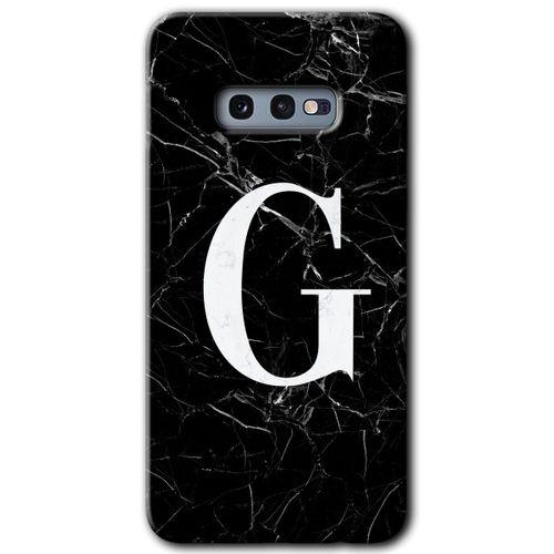 Samsung Galaxy S10e Kılıf HD Desen Baskılı Arka Kapak + Temperli Cam - Siyah Mermer Desenli G Harfi