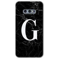 Samsung Galaxy S10e Kılıf HD Desen Baskılı Arka Kapak + Temperli Cam - Siyah Mermer Desenli G Harfi