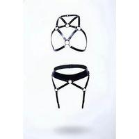 Siyah Harness Takım Deri Metal Halka Detaylı Vücut Kemeri - Brf152