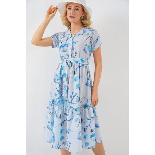 Desenli Kısa Kol Elbise 2558 - Mavi