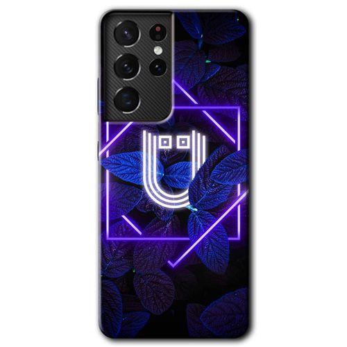 Galaxy S21 Ultra Kılıf HD Desen Baskılı Arka Kapak - Dark Neon Yaprak Ü Harfi