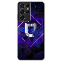 Galaxy S21 Ultra Kılıf HD Desen Baskılı Arka Kapak - Dark Neon Yaprak Ü Harfi