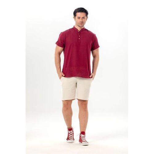 Kısa Kol Şantuklu Pamuk Bodrum Erkek Yazlık Tshirt Koyu Bordo 3068