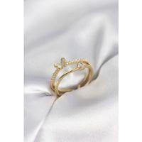 Gold Renk 2'li Zirkon Taşlı Kelebek Model Kadın Yüzük