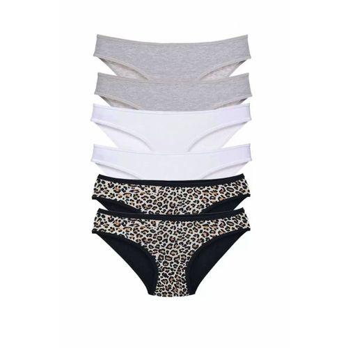 6 Adet Likralı Kadın Slip Külot Leopar Gri Beyaz