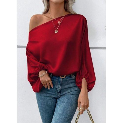 Kadın Tek Omuzu Açık Uzun Kollu Salaş Sandy Bluz