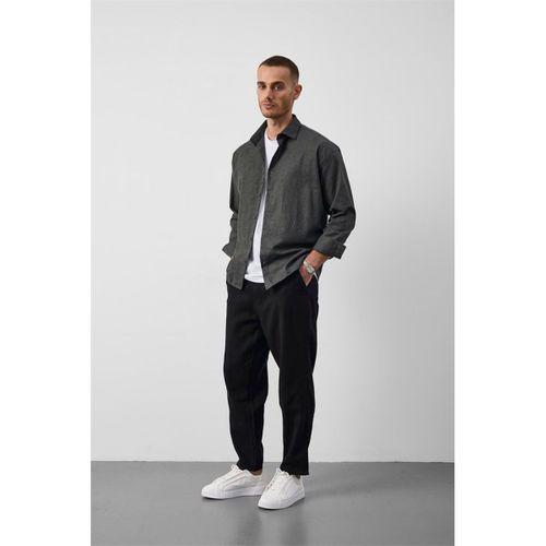 Pixel Relaxed Fit Pamuklu Mikro Çizgili Flanel Erkek Gömlek - Yeşil