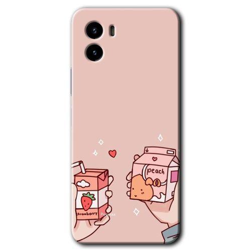 Vivo Y15s Kılıf HD Desen Baskılı Arka Kapak - Meyveli Süt + Kırılmaz Cam